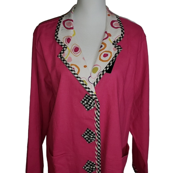 KOOS Of Course Pink Linen Blend Geometric Print Reversible Blazer Jacket Sz L - Picture 3 of 16